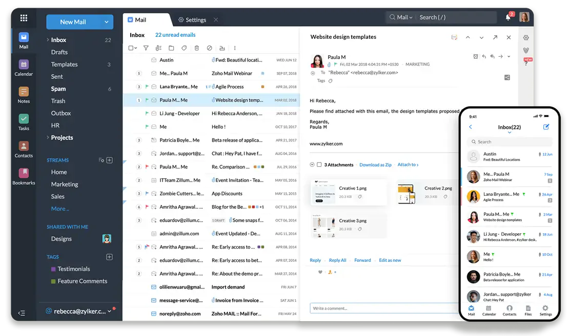 Zoho Mail no desktop